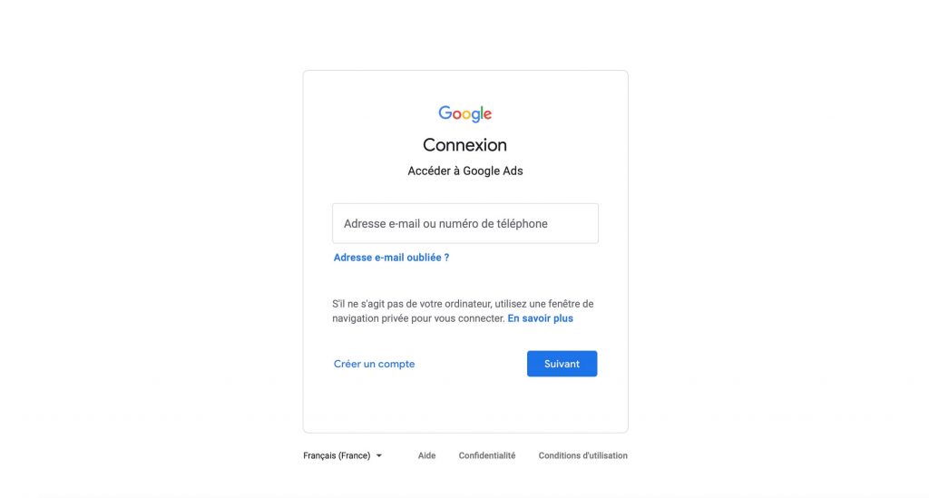 Connexion à son compte Google Ads