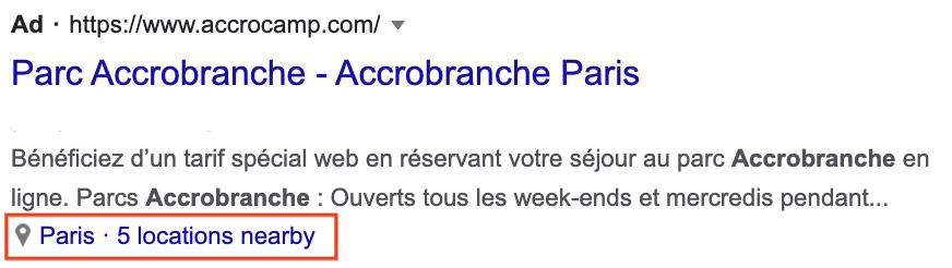 Extension Google Ads pour ajouter un lieu